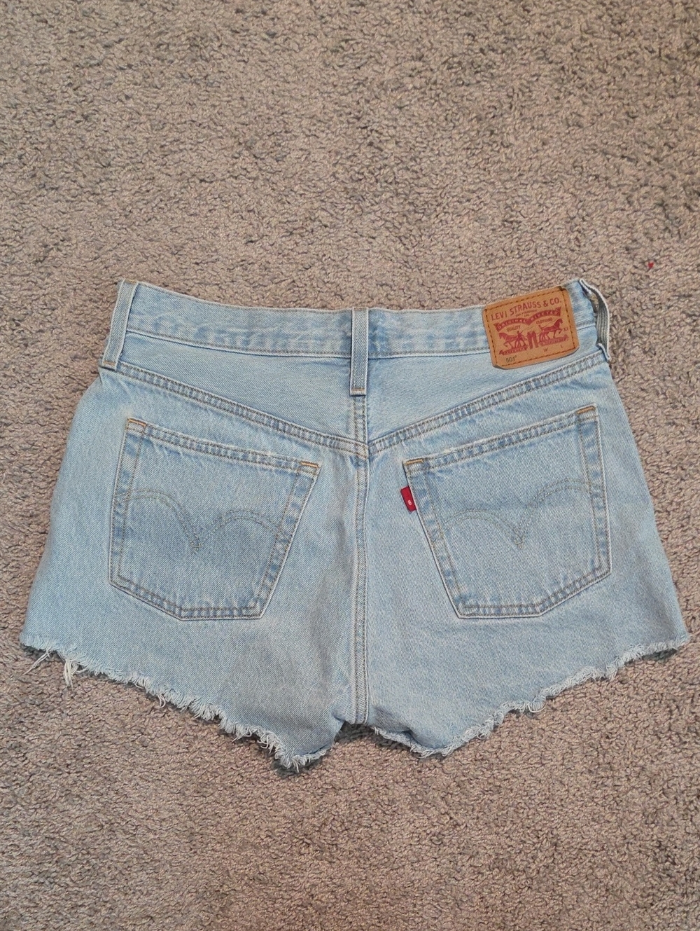 Levi's Light Blue High-Rise Frayed Hem Denim Shorts